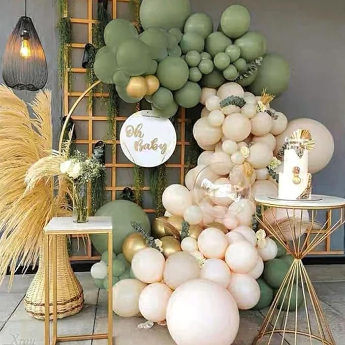 PartyWoo Sage Green Balloons 140pcs Different Sizes Pack of 18 12 10
