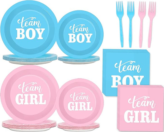 96 PCS Gender Reveal Party Supplies Gender Reveal Plates and Napkins
