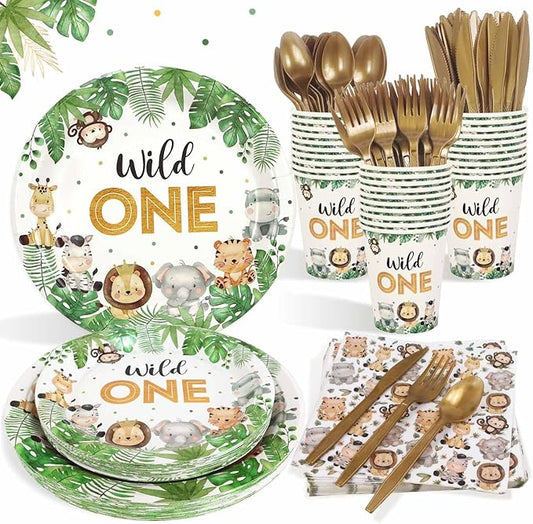 175 Pcs Wild One Birthday Decorations Plates Set 25 Guests Safari