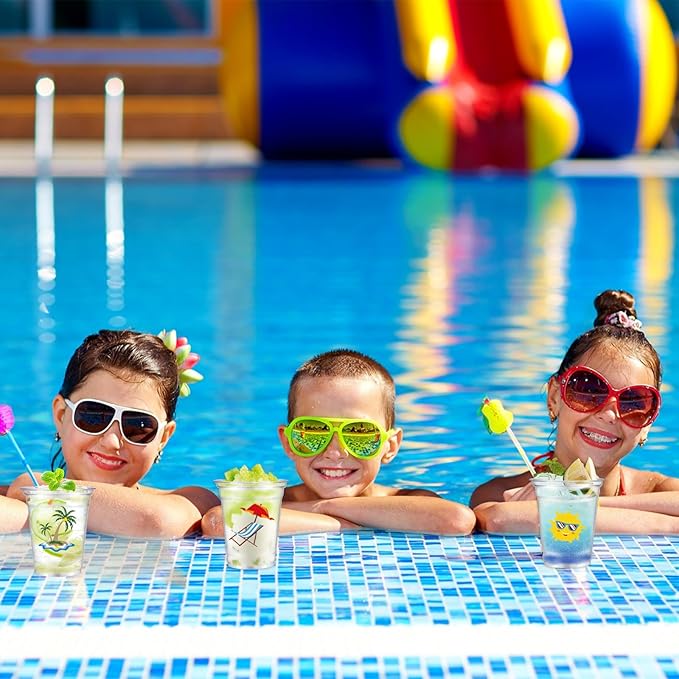 60 Pcs Pool Party Cups 10 oz Clear Disposable Summer Beach Cups