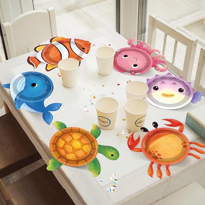 48Pcs Ocean Animal Shaped Paper Plates Under the Sea Party Supplies
