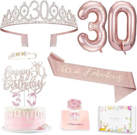 30th Birthday Decorations for Her 30th Birthday Sash and Crown Cake