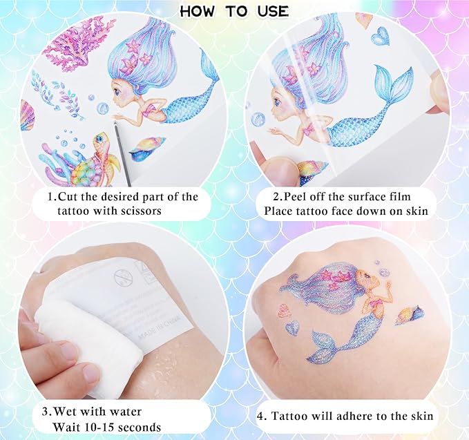 Ozepao Glitter Temporary Tattoo for Girls, 12 Sheets Mermaid Unicorn