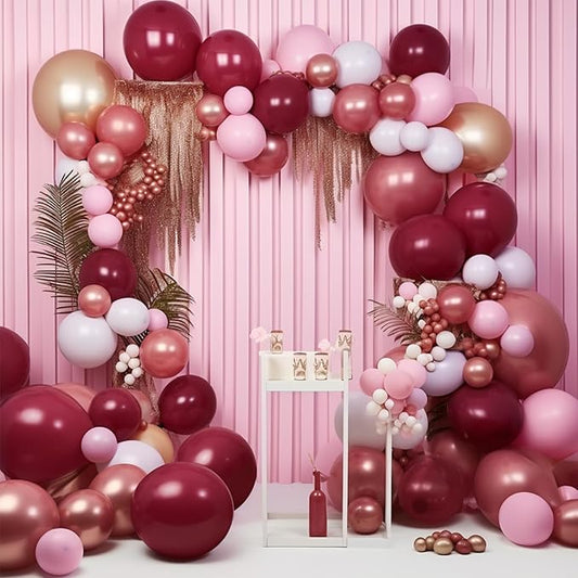 PartyWoo Red Pink and Gold Balloons, 140 pcs Ruby Red Pink and Chrome