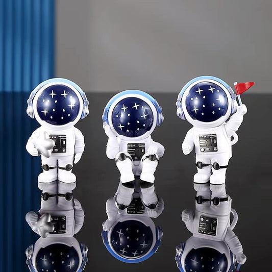 Ni-JASW Blue Astronaut Statues Set of 3, Spaceman Sculptures Space