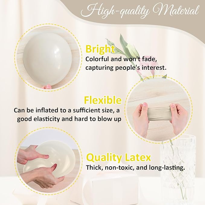 Cream White, Ivory Beige Balloons - Metallic Gold, Pearl White Sand -