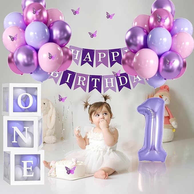 Baby Girl Purple First Birthday Decorations Pink Purple Balloons 40
