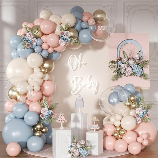 Gender Reveal Balloon Garland Arch Kit 126Pcs Pink Blue Sand White