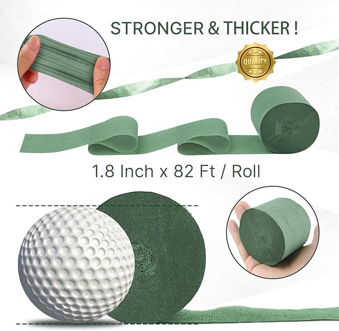 PartyWoo Sage Green Crepe Paper Streamers 6 Rolls 492 ft Pack of