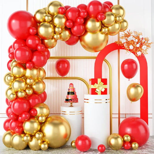 Red and Gold Balloon Arch Kit, Metallic Gold and Red Balloon Garland