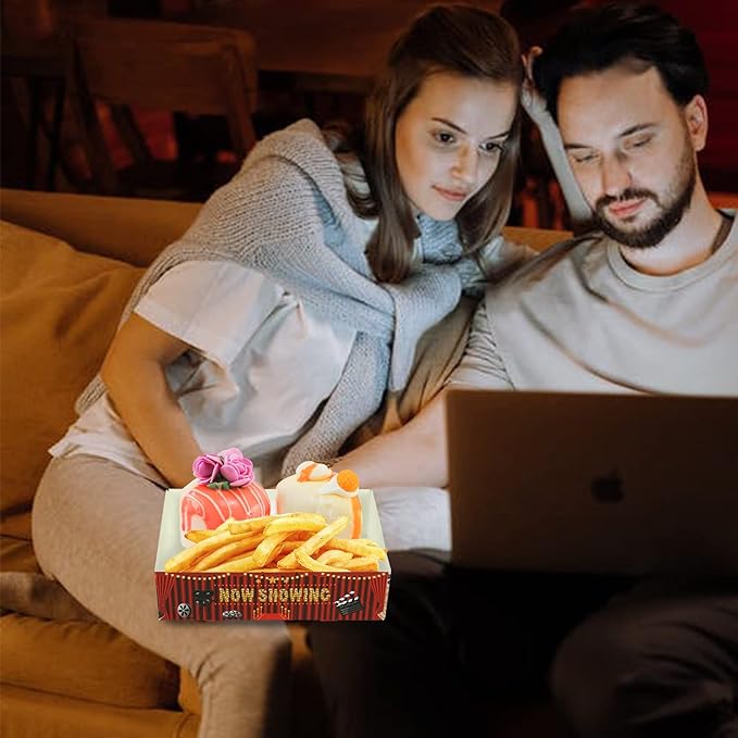 30 Pcs Movie Night Snack Trays 4 Corner Food Boxes for Popcorn Nacho