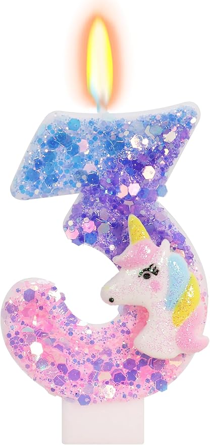 Unicorn Candle Number 3 Candle 3rd Birthday Decorations for Girls