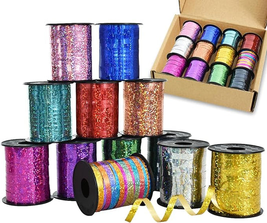 12 Assorted Colors Curling Ribbons Set,Rainbow Balloons