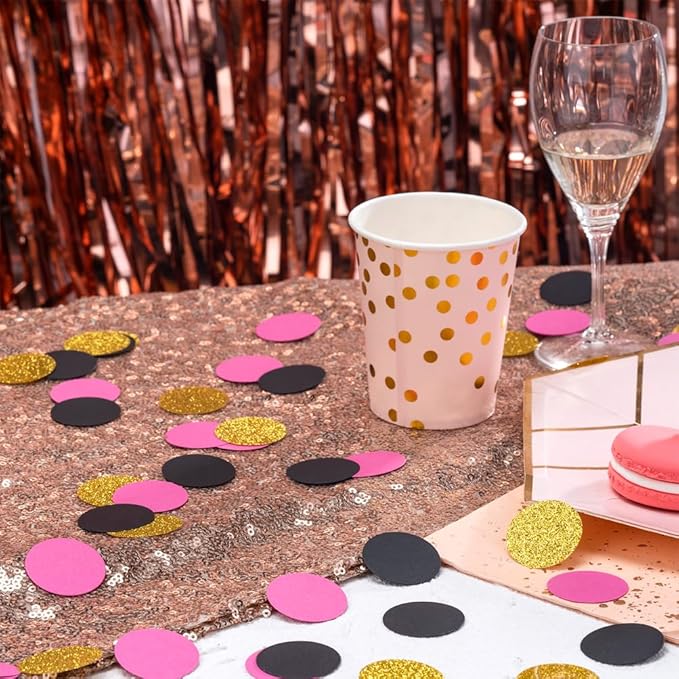 Gold Black and Hot Pink Confetti Table Decoration for Graduation