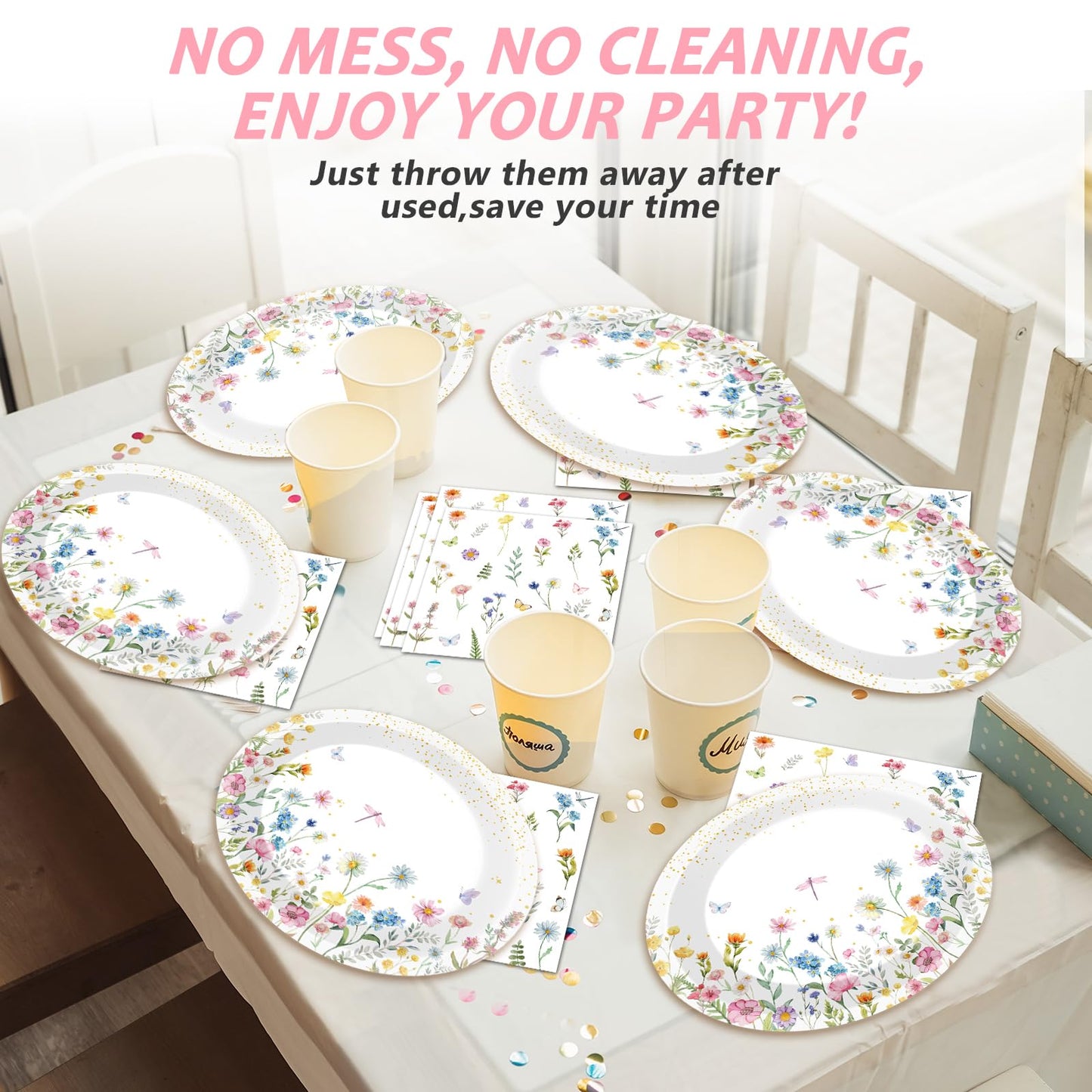 QOUBAI Wildflower Oval Plates and Napkins Floral Paper Platters