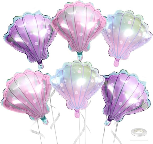 Sea Shells Balloons, Large Mermaid Shells Foil Balloon, 6 Pcs