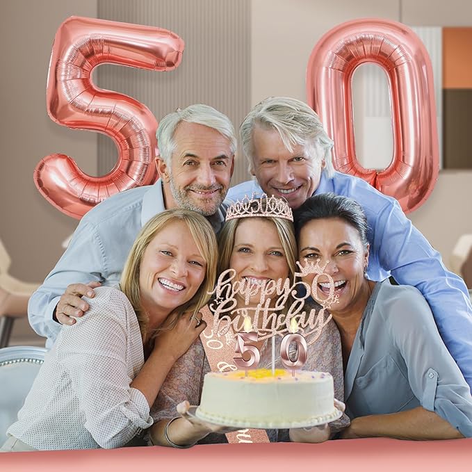 50th Birthday Decorations for Her with Banner Rose Gold Tablecloth