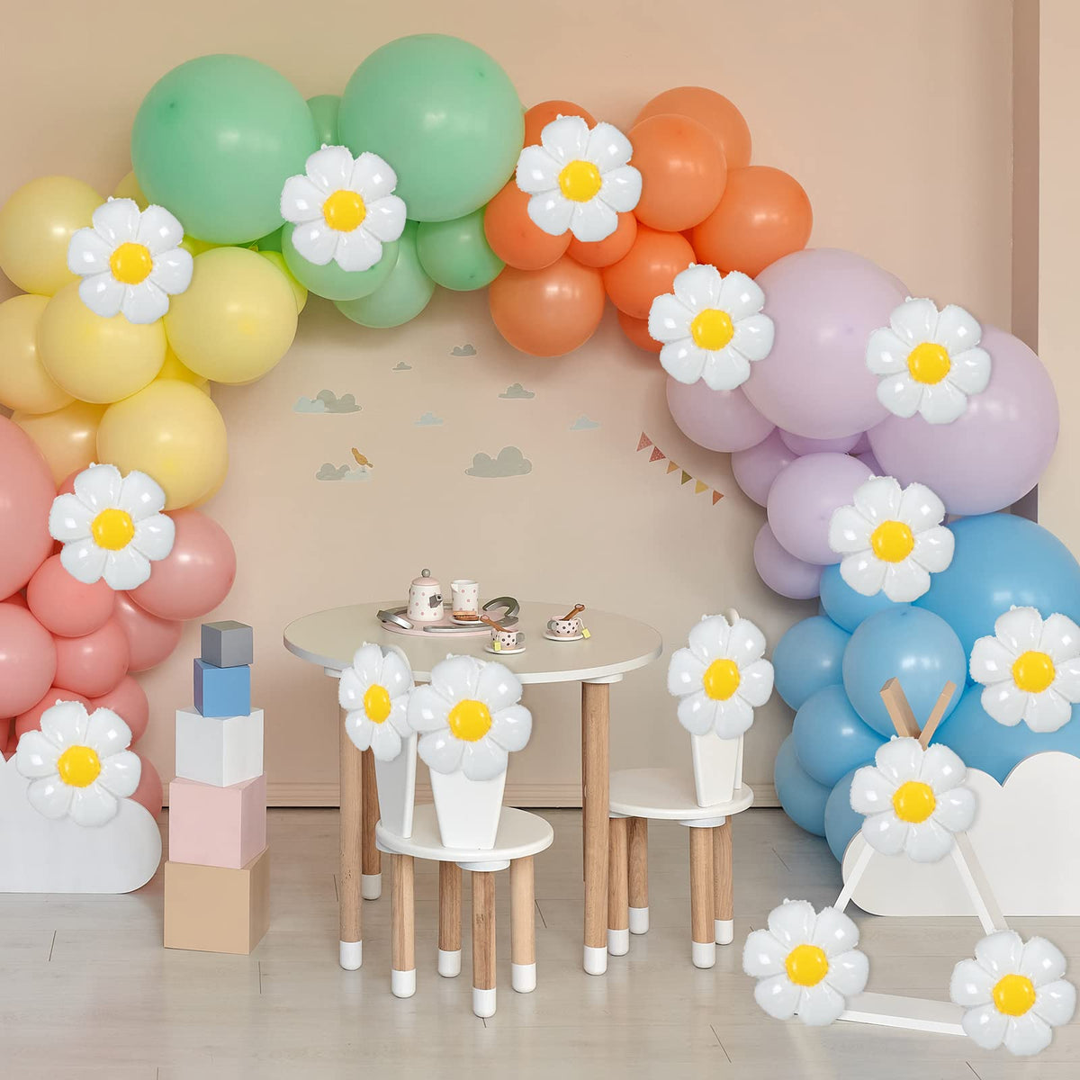 Sotiff 21 Pcs Flower Balloons Daisies Balloons White Groovy Flowe Whit