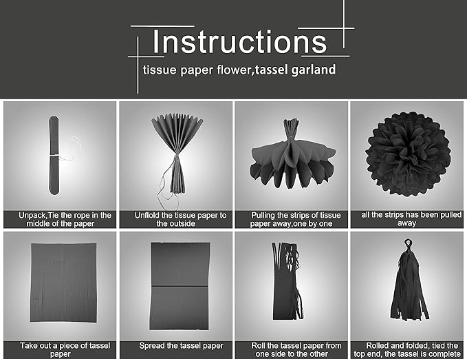 Silver Black Gold Party Decorations - 23pcs Tissue Paper Flowers Pom