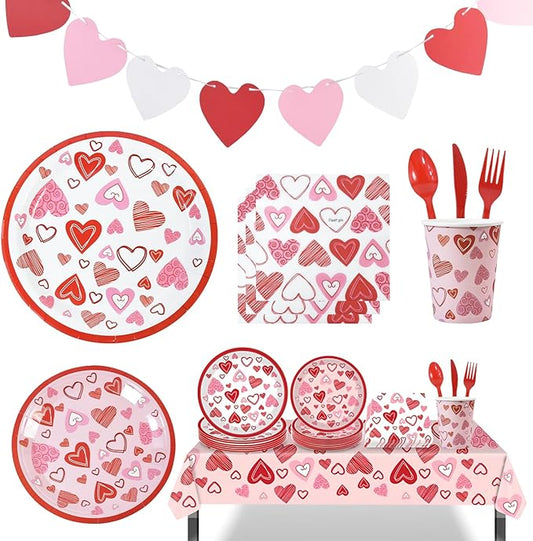 Valentine's Day Disposable Party Tableware 177pcs for 25 Guests
