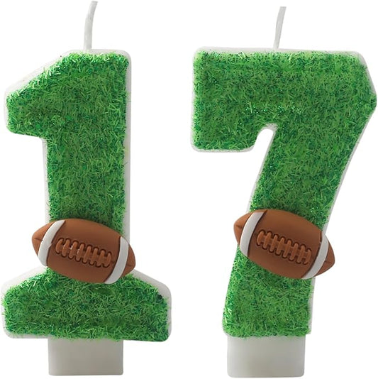 Football Candles 17,17 Candles for 17th Birthday Cake Boy,Number 17