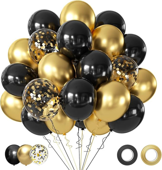 Black and Gold Balloons, 50PCS 12 Inch Black and Gold Confetti
