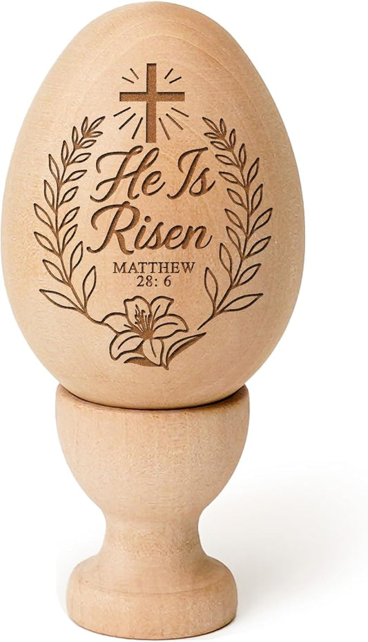 Easter Basket Stuffers He is Risen Wooden Egg Decoration Christian