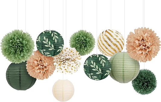 AOBKIAT Wedding Party Decorations Set,12PCS Olive Green Sage Paper