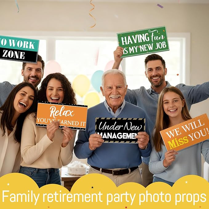 24 Designs Retirement Photo Booth Props Double Sided 11.02 x 5.51''