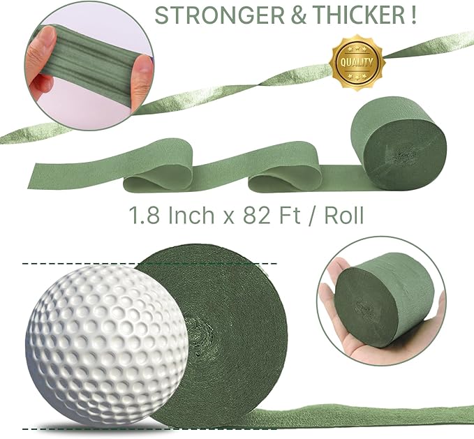 Crepe Paper Streamers 4 Rolls 328ft, Pack of Sage Green