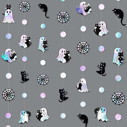 Iridescent Black Halloween Decorations Holographic Ghost Black Cat