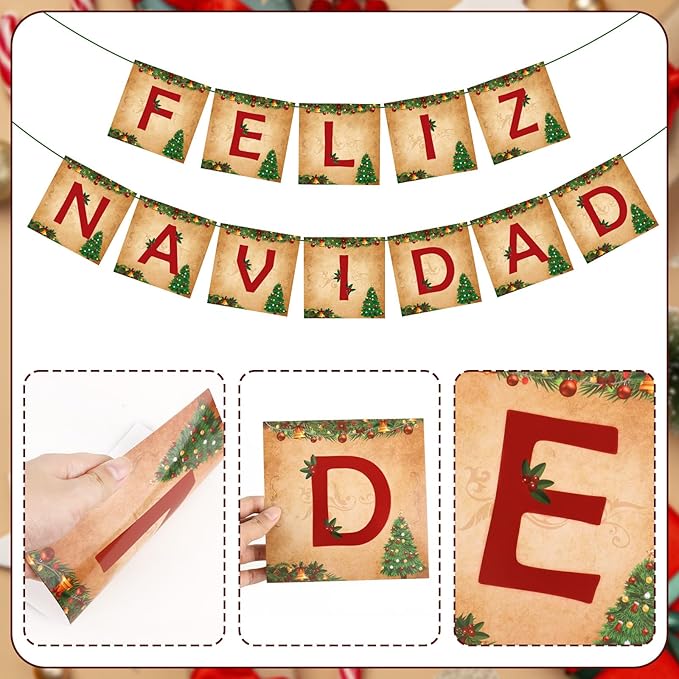 Feliz Navidad Banner Merry Christmas Banner Vintage New Year Garlands