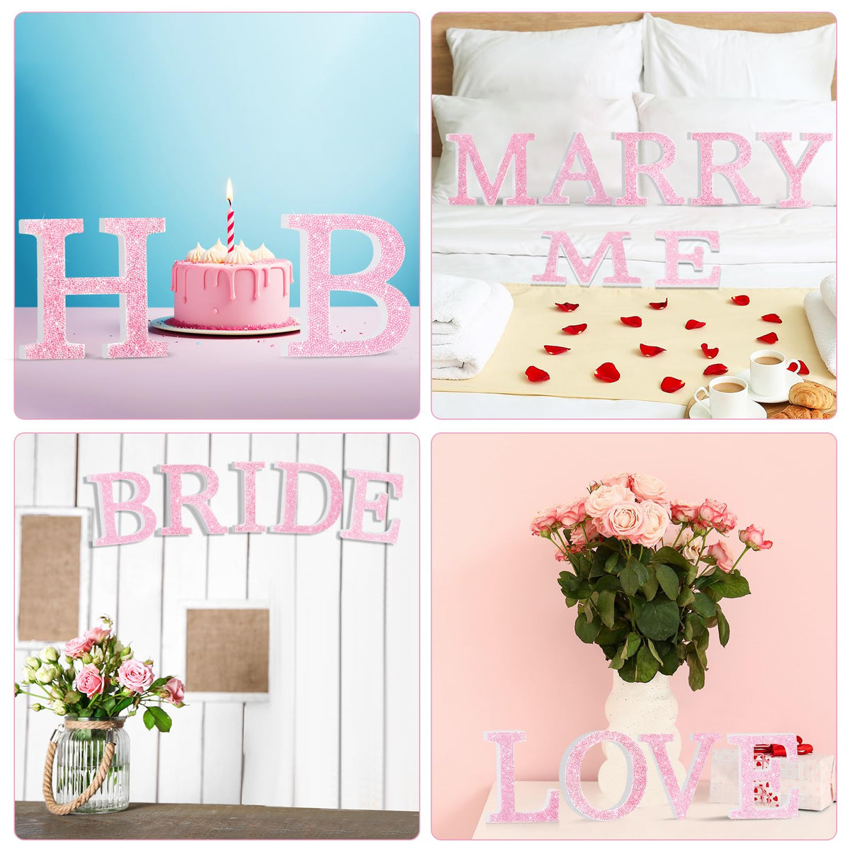 Pink Crystal Diamond Letter Wall Decor, Glitter Wooden Bling