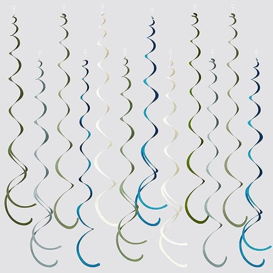 36 Pcs Sage Green Dusty Blue Hanging Swirl Decorations Blue Sage
