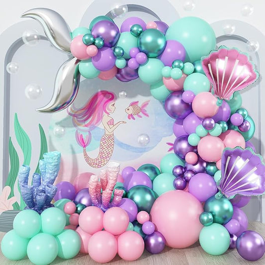 Mermaid Balloon Garland Arch Kit 106 Packs Metallic Purple Pink