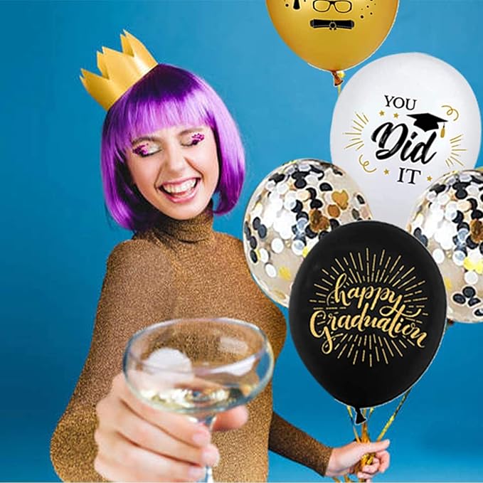 75 Pack Graduation Party Decorations Balloons Set - 12 Inch Black