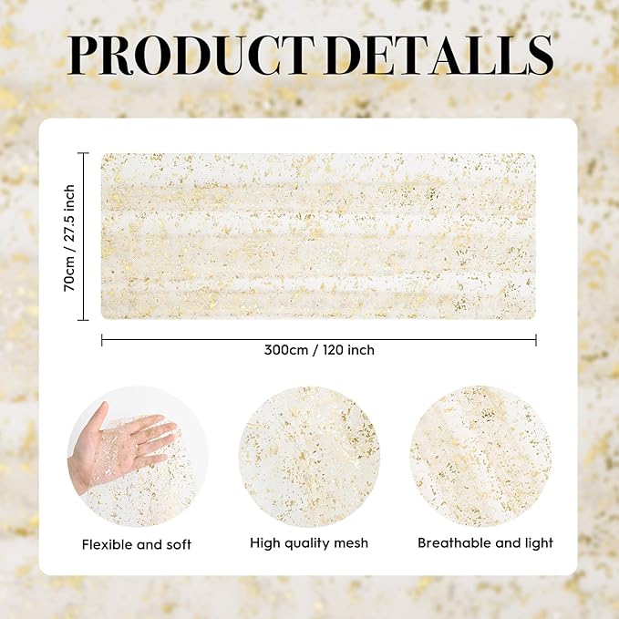 Mode 6Pcs Beige Gold Gauze Table Runner 120 Inch 10FT, Glitter