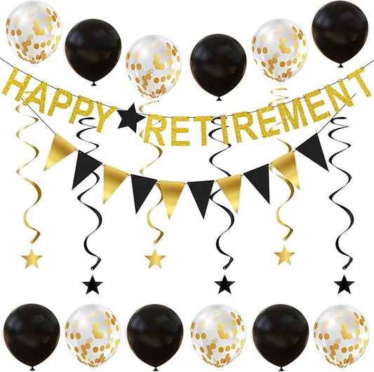 Happy Retirement Party Decorations Banner Triangle Flag Garland Star