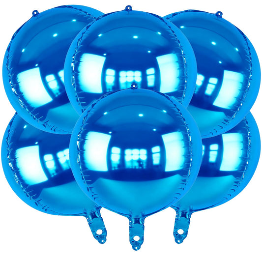 Metallic Blue Round Foil Balloons, 22" Large 4D Sphere Mylar Balloons