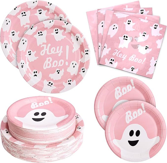 180Pcs Halloween Party Supplies Serve 60 Pink Ghost Paper Plates and