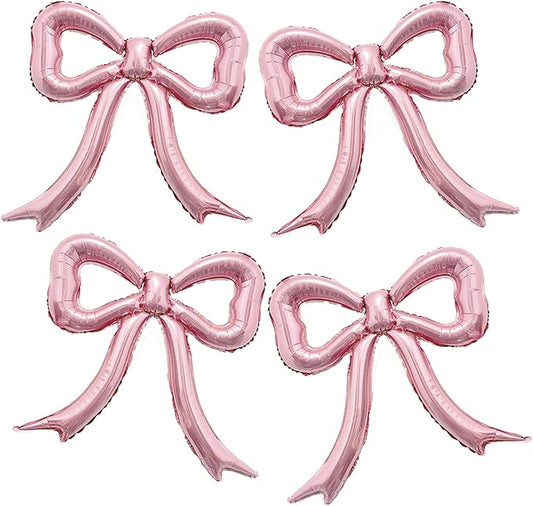 4pcs Pink Bow Foil Balloons Set Bow Mylar Balloons for Coquette