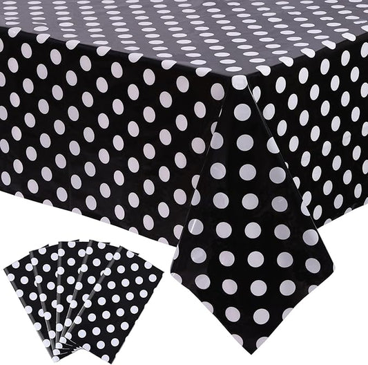 5 Packs Black and White Dots Table Cloth 54x108 Inch Black