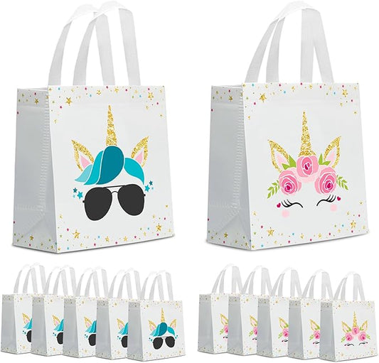 24 PCS Party Favor Bags for Unicorn with Handles Reusable Non Woven