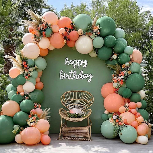 Sage Green Peach Balloon Arch, Double Stuffed Dusty Green Pastel
