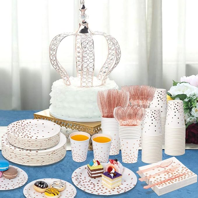 White & Rose Gold Party Supplies - 350 PCS Disposable Dinnerware Set