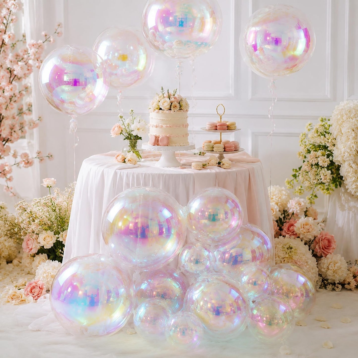 12 Pcs Iridescent 4D Round Foil Balloons, 22'' 15'' 10'' Holographic
