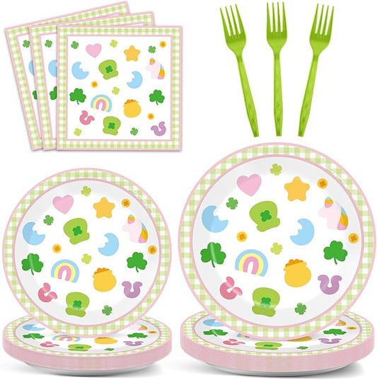 96Pcs St Patrick's Day Party Supplies Pastel Shamrock Plates