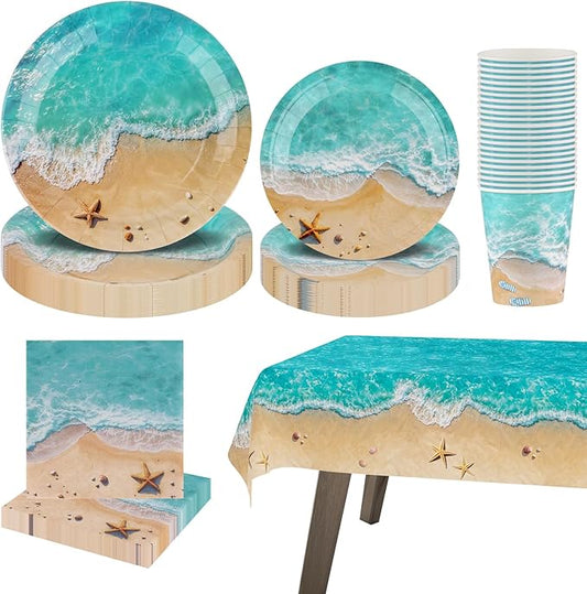 Beach Party Decorations Set for 24 Disposable Paper Plates
