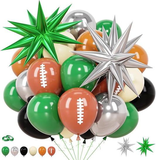 60pcs Football Balloons 12 Inch Dark Green Black Silver Khaki White