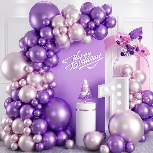 100pcs Metallic Pink Purple Balloon Garland Kit, Metallic Purple